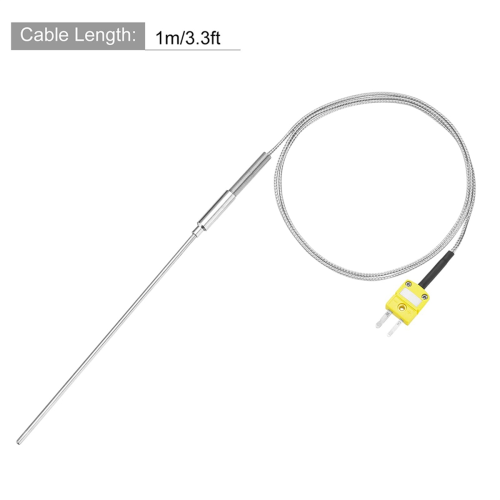 K Type Thermocouple with Plug, Meter Temperature Sensor Probe -50 to 1100C,3.3ft Wire 3.2x150mm 2