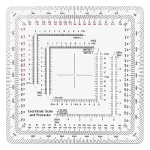 Square Coordinate Scale Protractor for Land Navigation, Style UTM/MGRS