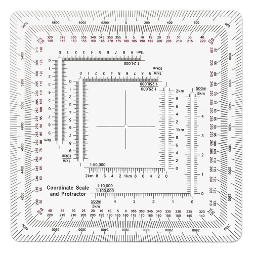 Square Coordinate Scale Protractor for Land Navigation, Style UTM/MGRS