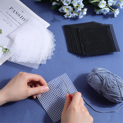 20pcs Plastic Canvas Sheets 10x10cm Mesh Needlepoint Elastic Fabric Pads for Embroidery 2