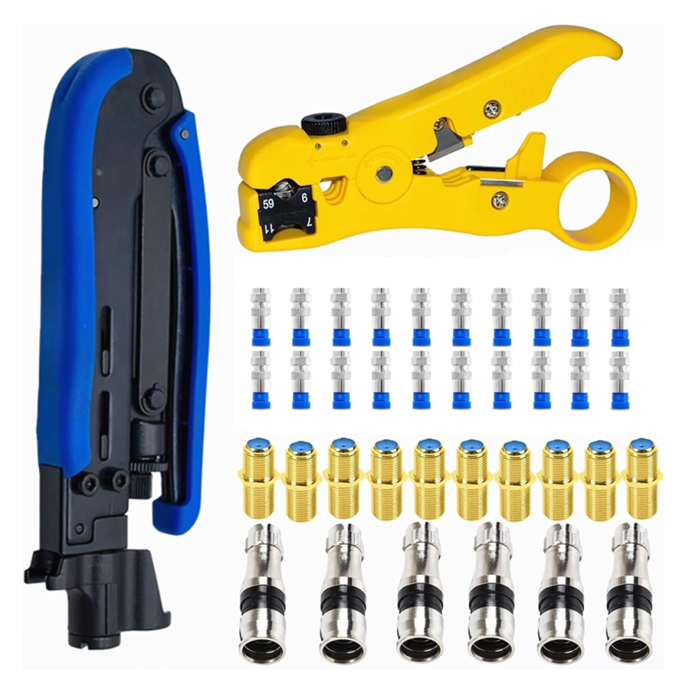 Coax Cable Crimper Kit,Coaxial Compression Tool Adjustable Rg6 Rg59 Rg11 75-5 75-7 Coaxial Stripper Kit 4851045564776