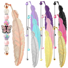 10 Pieces DIY Beadable Bookmarks Bulk, Metal Pendant Bar, Craft Beaded Book Lanyards Chains