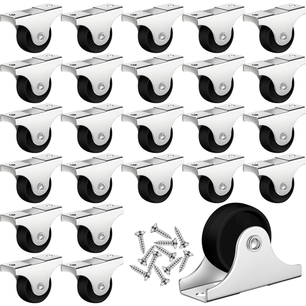 Small Caster Rigid Non-Swivel Fixed With Metal Top Plate For Furniture, Appliances Screws,24Pcs 4851045566602