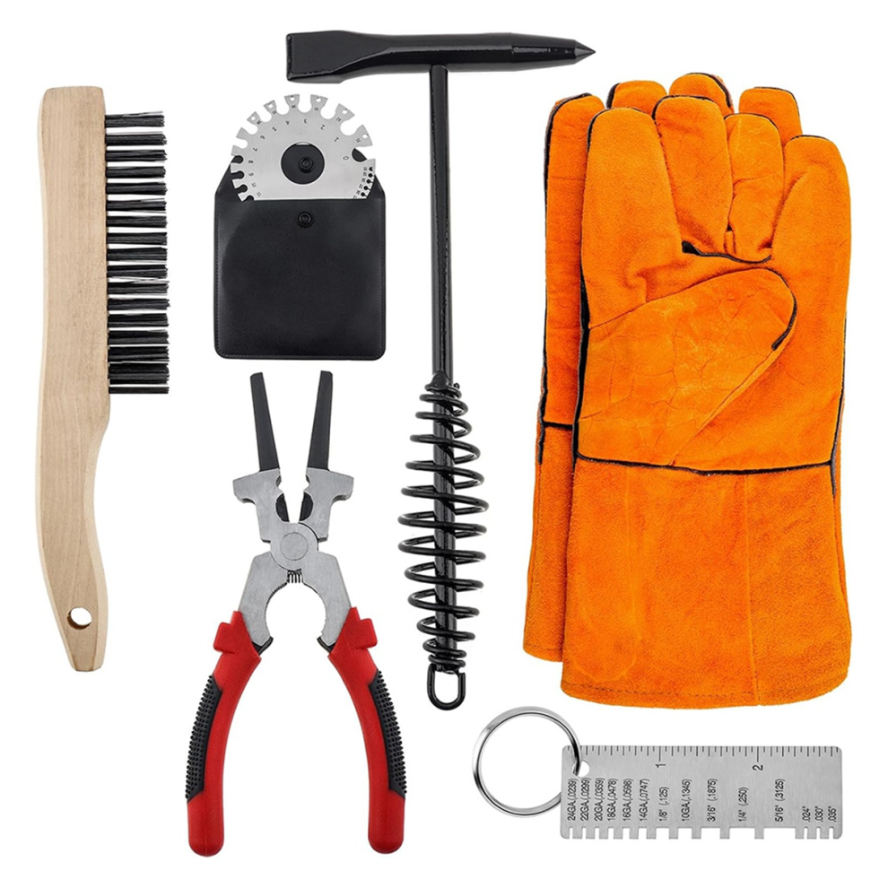 Saudism 7Pcs Scratch Wire Brush Welding Hammers Slag Removal Tool, Tool Set With Sheet Thickness Gauges