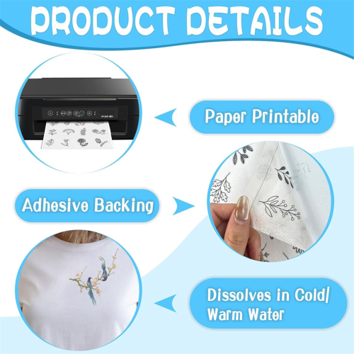 15PCS A4 Water-Soluble Self-Adhesive Embroidery Stabilizer - Printable, for Hand and Machine Embroidery,for DIY Projects 2