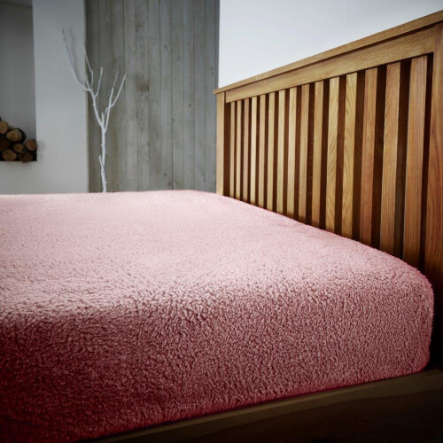 (King) Luxury Teddy Bear Fleece Fitted Sheet - Pink