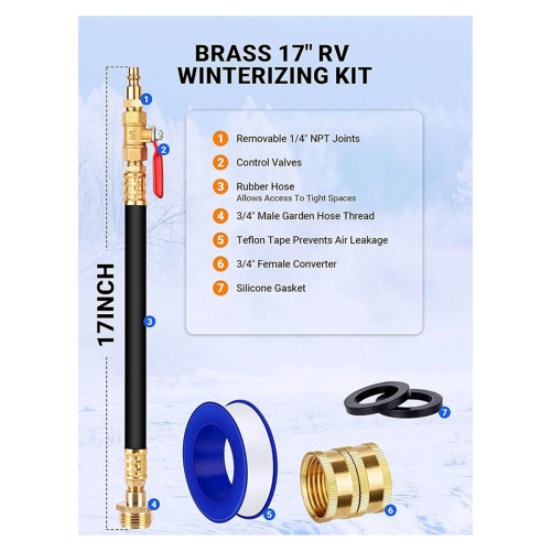 RV Winterizing Kit, Water Line Blowout Fitting Adapter with Shut Off Valve&Air Compressor Quick Plug 2