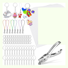 229 Piece Shrink Plastic Sheet Set, Paper Keychain Kit with 20 Sheets of Paper, Hole Punch and