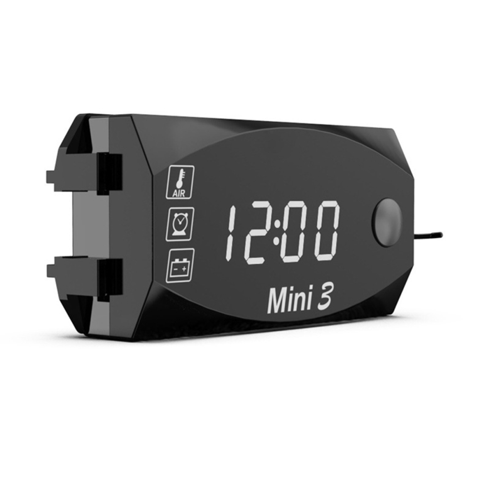 Lcd Display Voltmeter Waterproof Ip67 Digital Time Clock For Motorcycle Scooter Car Boat Thermometer, White/Light 4851045578902