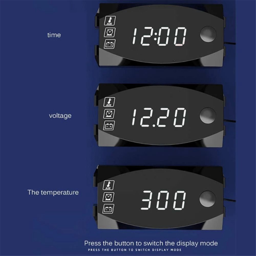 LCD Display Voltmeter Waterproof IP67 Digital Time Clock for Motorcycle Scooter Car Boat Thermometer,Blue Light 2