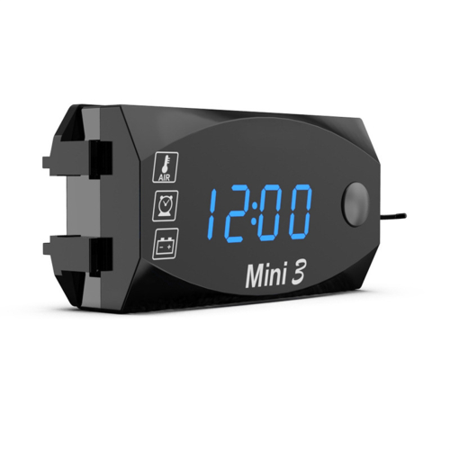 LCD Display Voltmeter Waterproof IP67 Digital Time Clock for Motorcycle Scooter Car Boat Thermometer,Blue Light 1