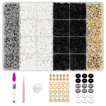 Blue Clay Bead Bracelet Kit,Flat Beads and Gold Spacer for Jewelry Making, Friendship Kit