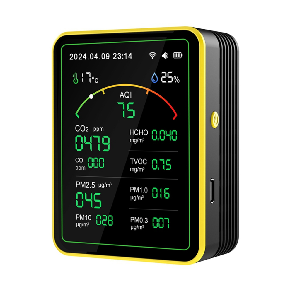 Saudism Tuya Wifi 15 In 1 Air Quality Detector Tft Display Multifunctional Time Temperature And Humidity Test Meter Black