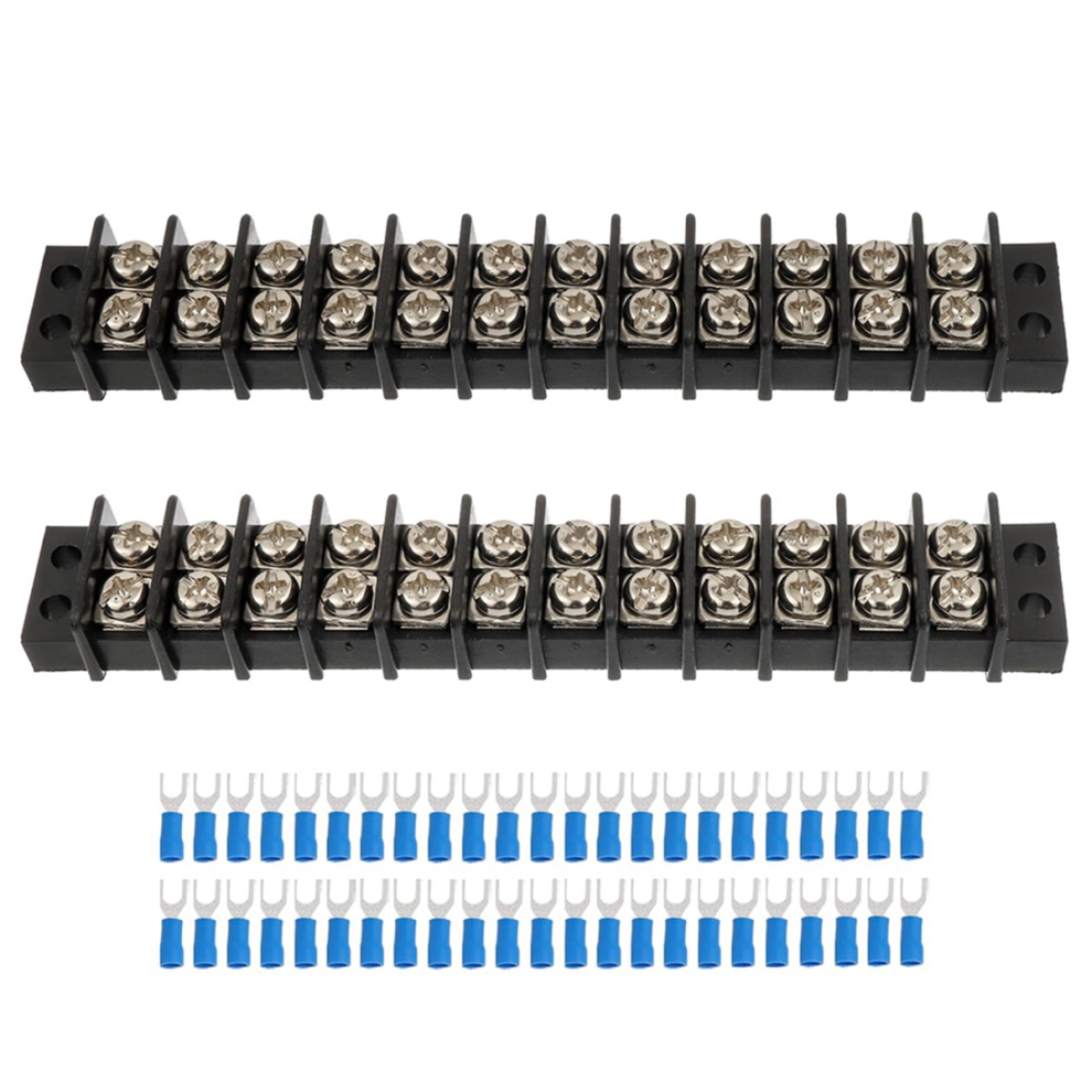 2Pcs 12 Circuits Positions Terminal Block 20-30A 200-450V Dual Row Screw Terminals Strip 4851045595725