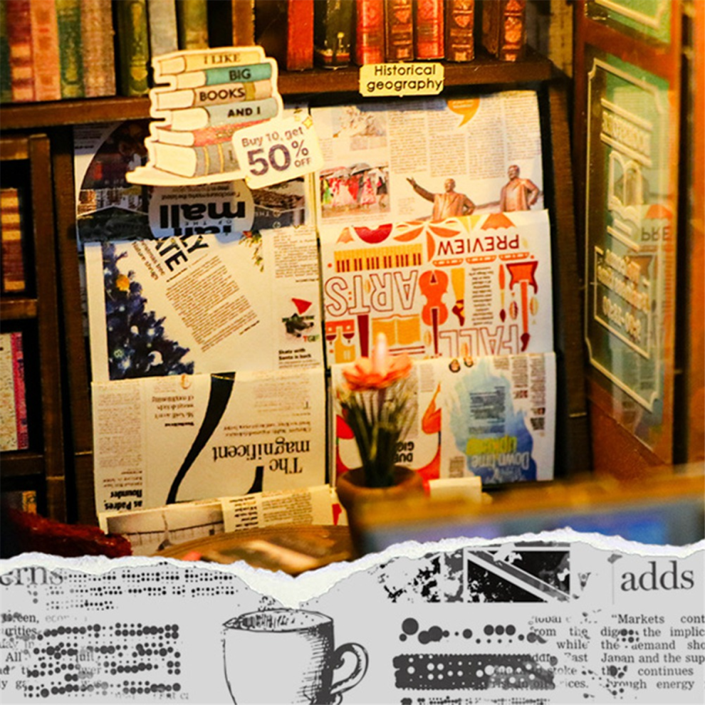Saudism Diy Book Nook Kit 3D Wooden Puzzle Bookshelf Insert Decor Minidollhouse Model Bookend Building