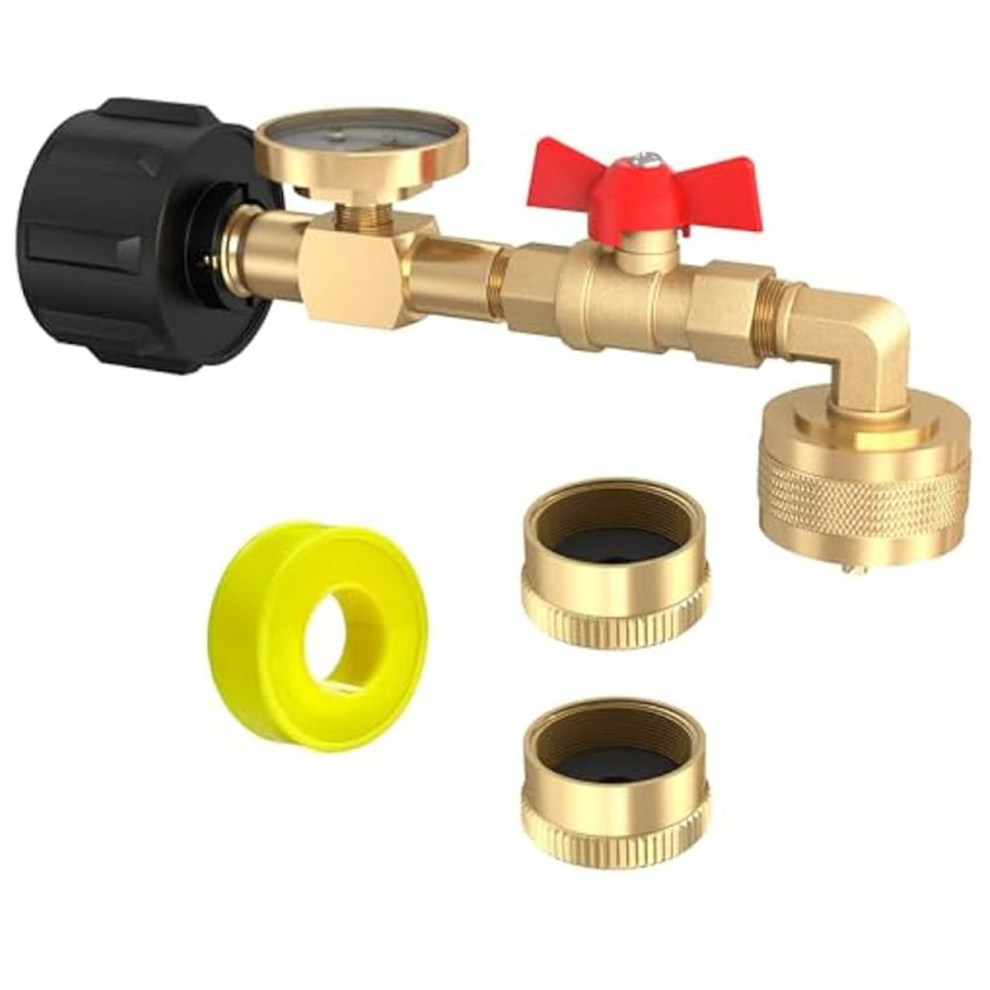 Swivel Propane Refill Elbow Adapter 1Lb To 20Lb Qcc1 With Gauge And On-Off Control Valve 4851045592403