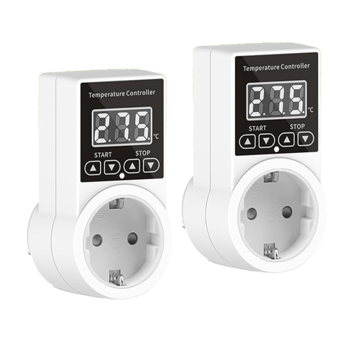 2pack Thermostat Socket with Sensor, Digital Temperature Controller Socket, Waterproof Switch EU Plug