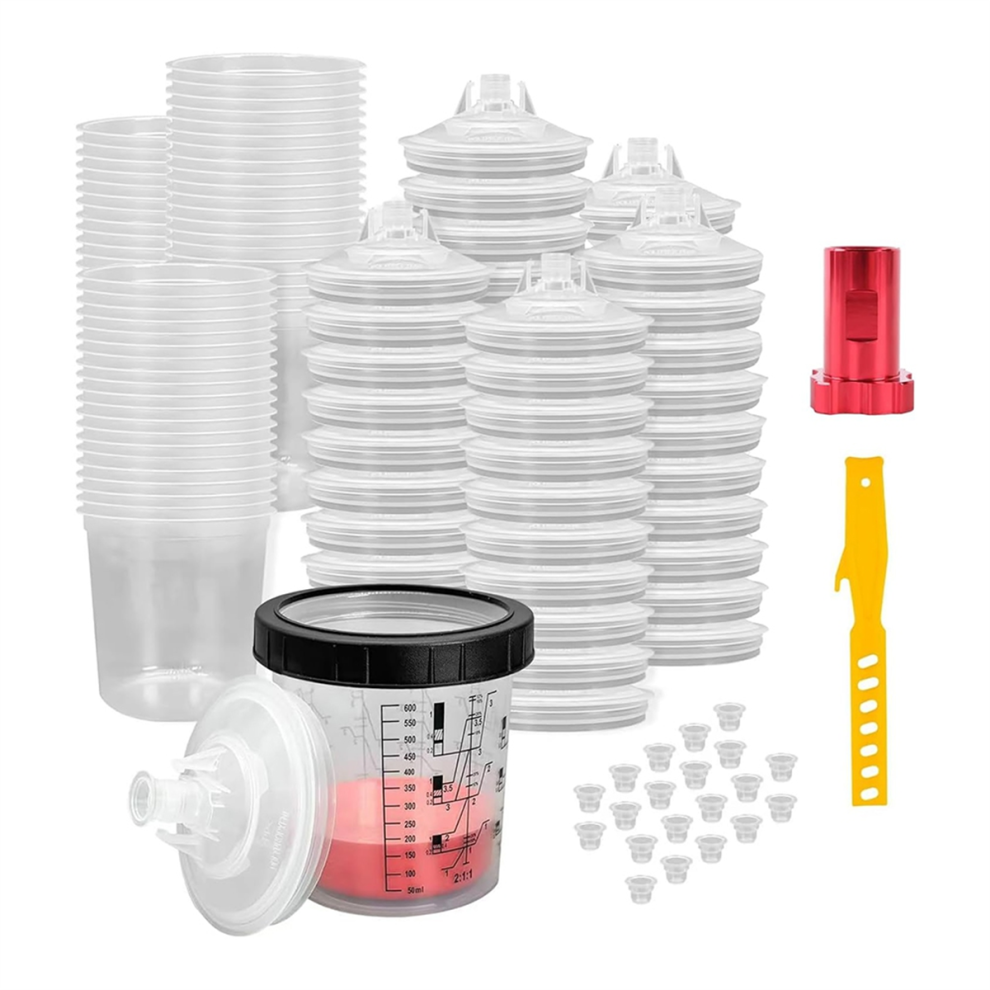 Disposable Paint Mixing Cup For Automotive Air Sprayer Guncups With Adapter 20 Ounce (600Ml) Kit 4851045504260