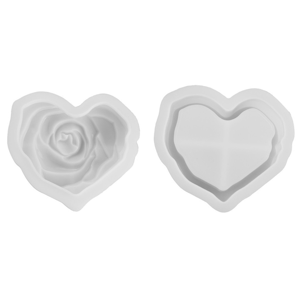 Saudism Diy Gypsum Cement Aromatherapy Candle Cup With Lid Love Rose Storage Box Mirror Silicone Mold