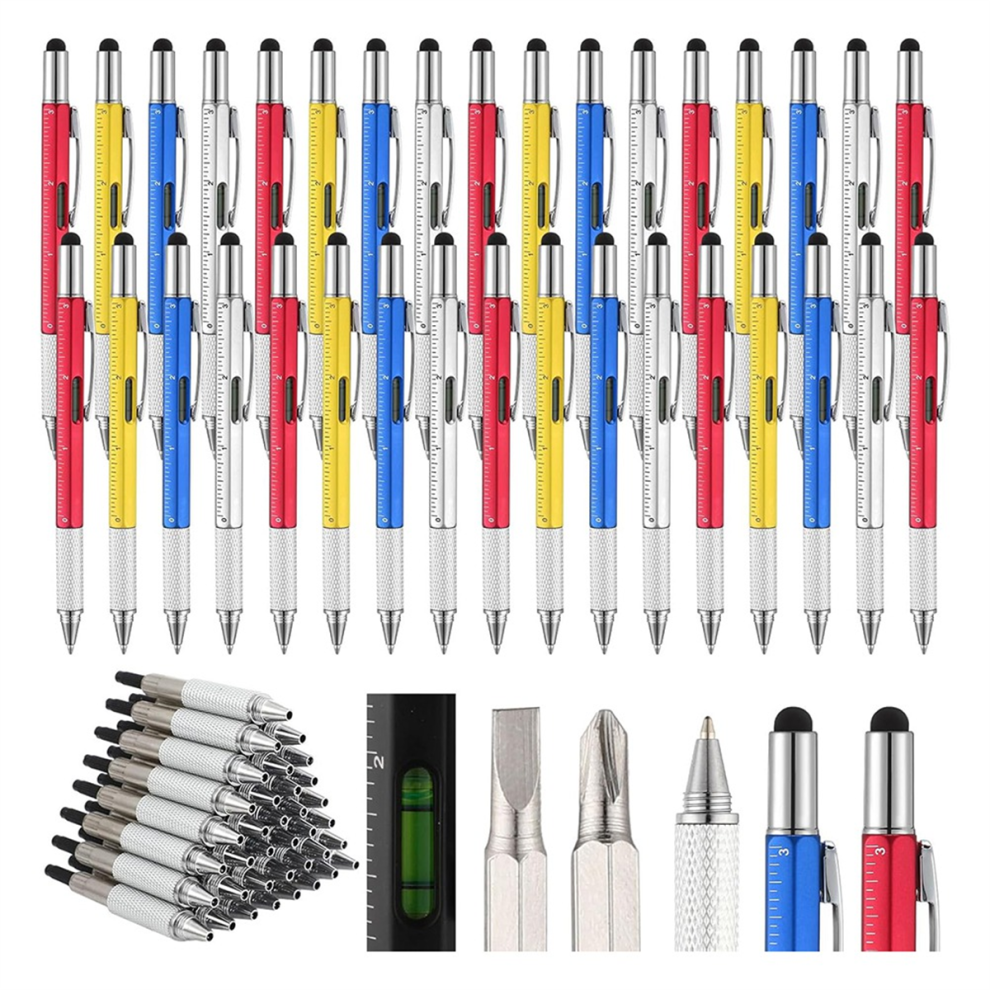 Men's Tool Pen 6 In 1 Screwdriver Bulk Multi-Function With Refill Ruler Level Ballpoint 4851045502495