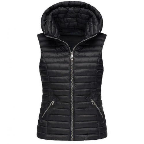 (M, BLACK) "Vest Jacket Cotton Women's Sleeveless Cotton Jacket"