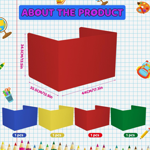 4 Pack Colorful Privacy Floders for Student Desks - Plastic Erasable Testing Dividers Classroom Easy Clean 2