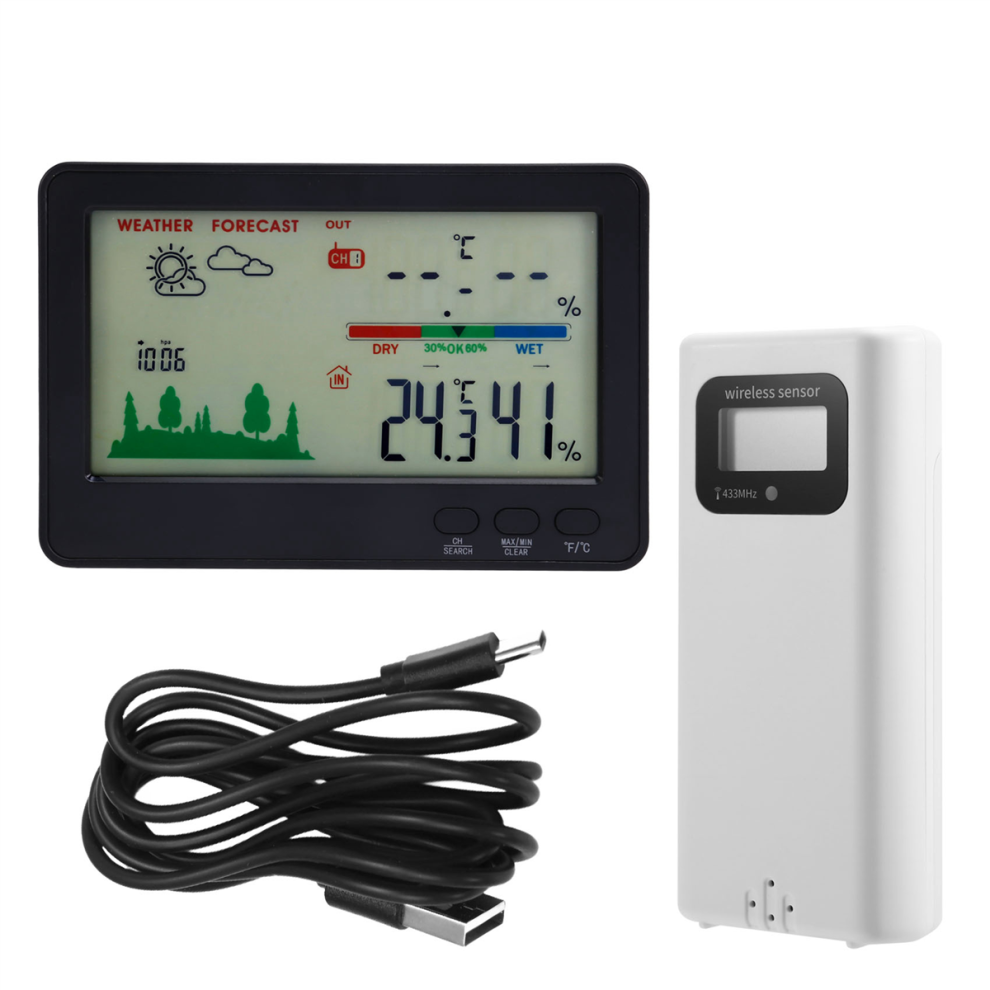 Indoor Outdoor Thermometer And Hygrometer Wireless Weather Stations With 328Ft/100M Range, Temperature Humidity 4851045520802