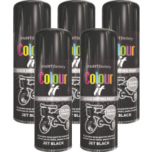 5 x 400ml Jet Black Gloss Spray Paint All Purpose Aerosol Metal & Wood