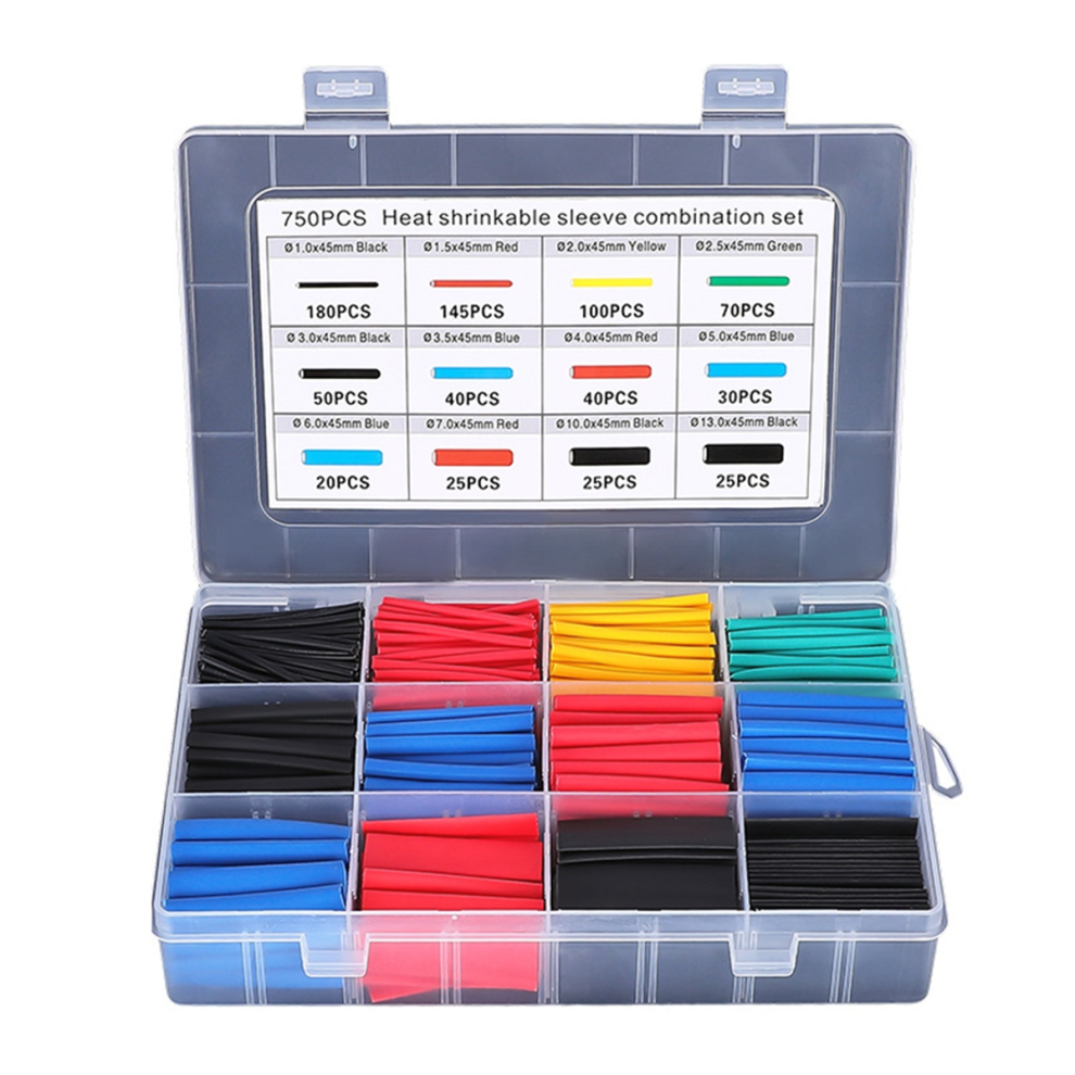 750Pcs Heat Shrink Tube Tubing Insulation Shrinkable Assortment Electronic Wire Cable Sleeve Kit 4851045523636