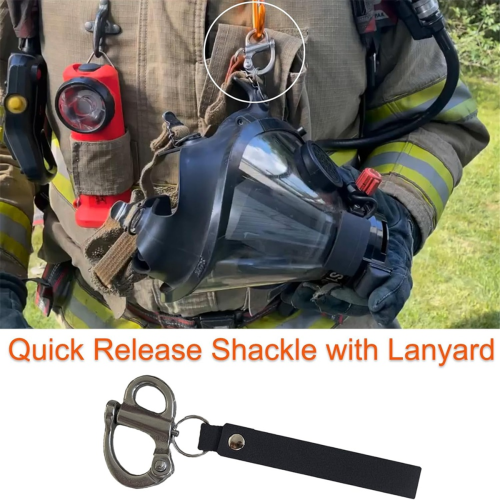 2pack Mask Quick Release Shackle with Leather Handle for Firefighter, 316 Stainless Steel Fixed Snap Lanyard 2