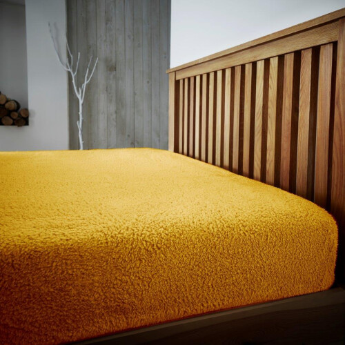 (Single) Luxury Teddy Bear Fleece Fitted Sheet - Ochre