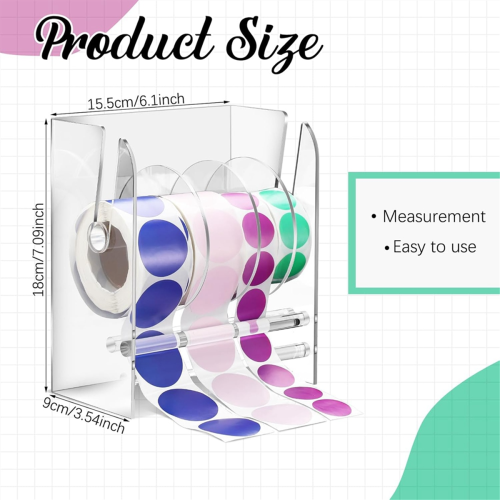 Adjustable Label Dispenser Acrylic Sticker Roll Holder Clear Holders 4 Disks 2