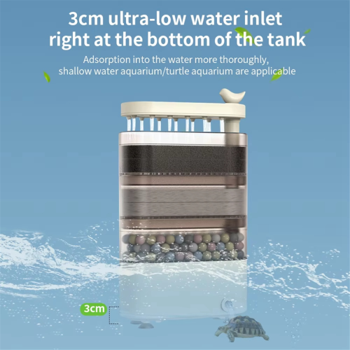 Turtle Tank Waterfall Filter Low Water Suction Purification Recirculating Box Fecal Clean Up