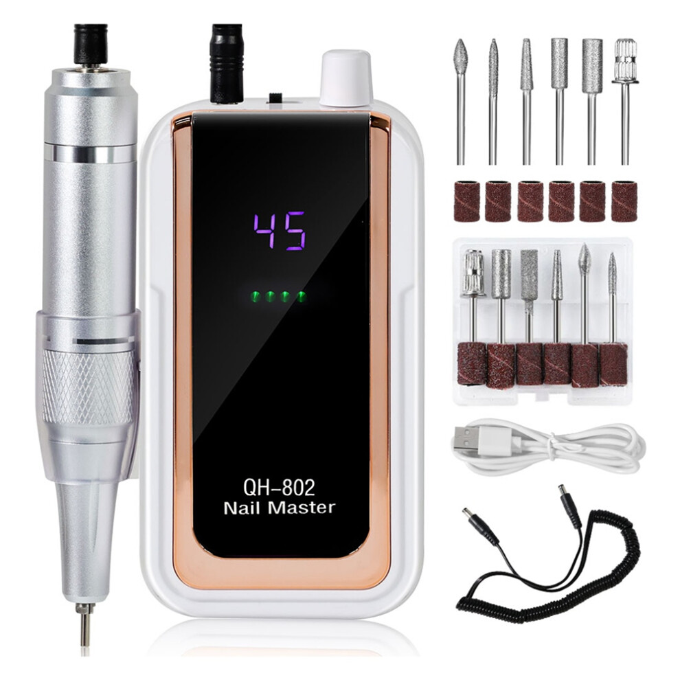 Saudism White 45000Rpm Rechargeable Nail Drill Machine Electric Sander Low Noise Manicure