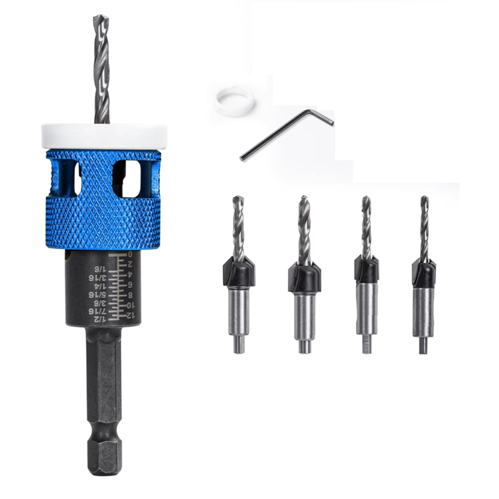 5Pcs/Set Countersink Drill Bit With Adjustable Depth Stop Low Friction Hole Opener Countersunk Carpentry 4851045550717