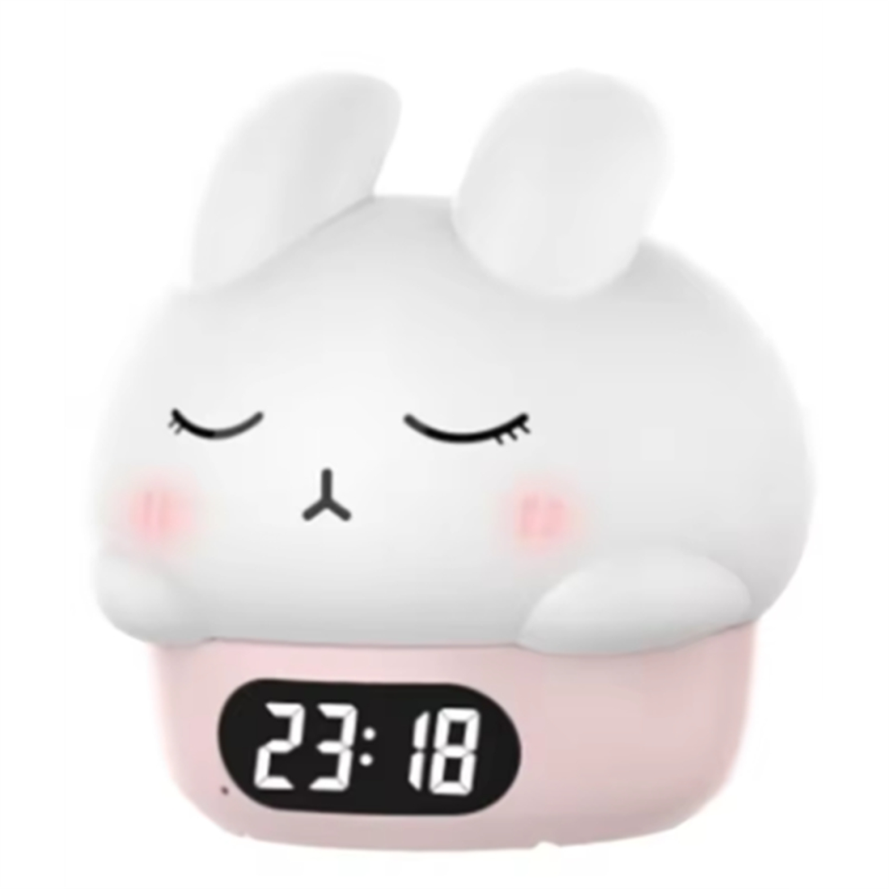Saudism Cute Nightlight Clock:accompany You To Sleep Shy Rabbits Pat Night Light Alarm Clock Bedroom Bedsi