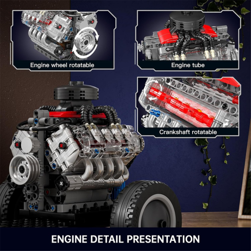 Mini V8 Engine Kit Running,Teenagers Physics Science Experiment Model, Great Gift for Kids and Adults 2