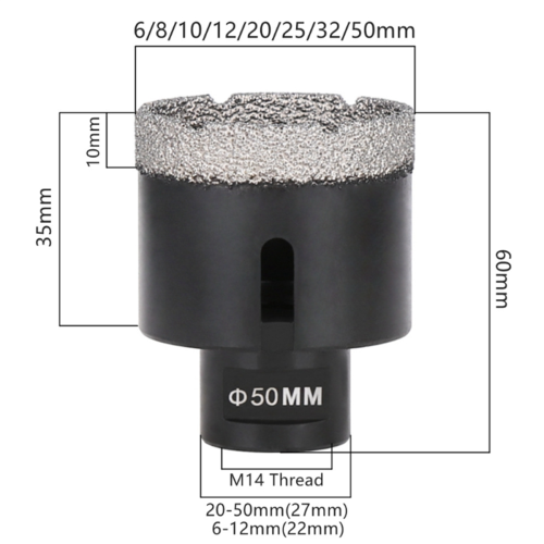 55mm Diamond Drill Bit Marble M14 Cutting Machine Tile Stone Tool 1Pc Thread Brazing Hole Opener 2