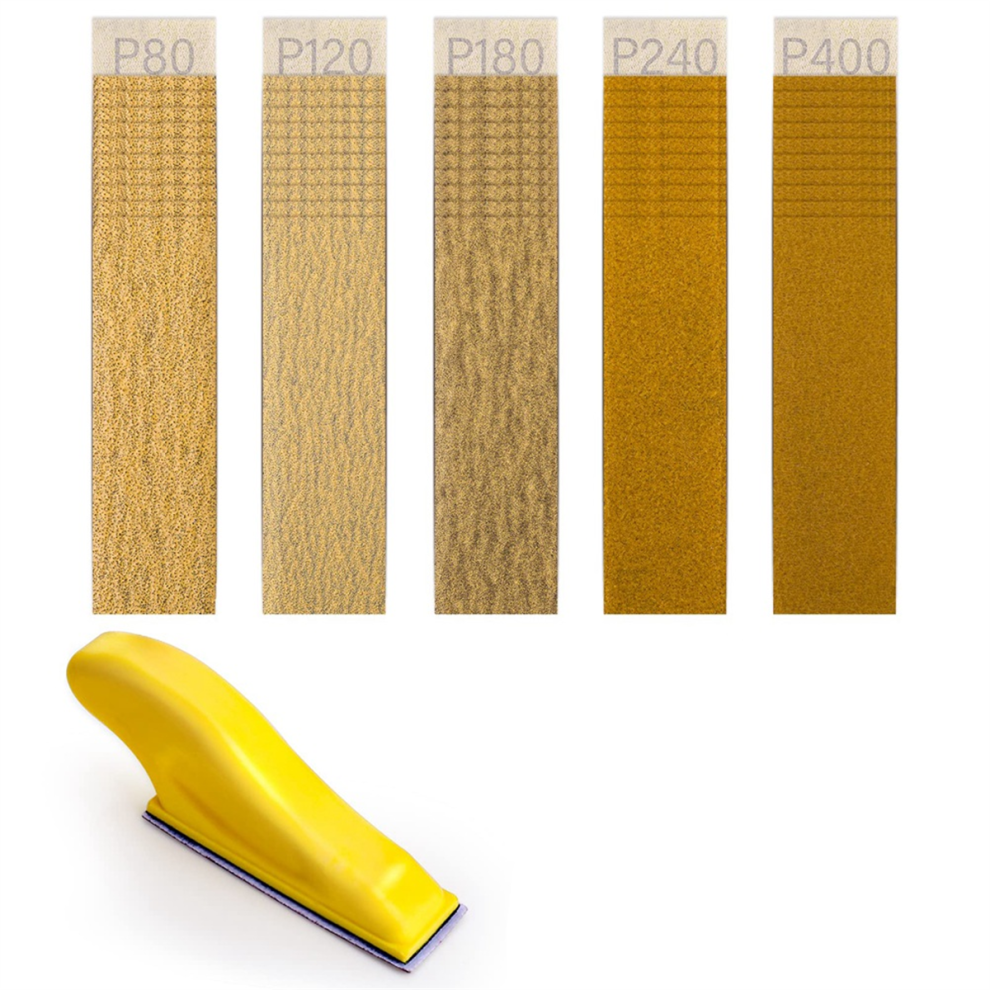 Micro-Type Sander Kit with 50Pcs Sand Paper, 80 to 400 Grit Sandpaper Sheets 3.5 X 1.1 Inch Wet Dry Detail-image-OPC-PJ8CTPY-NEW
