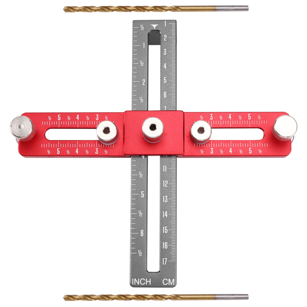 Handle Punching Positioner, Drawer Cabinet Door Installation Aids Woodworking Hole Cutting Tool Red + Gray 4851045558713