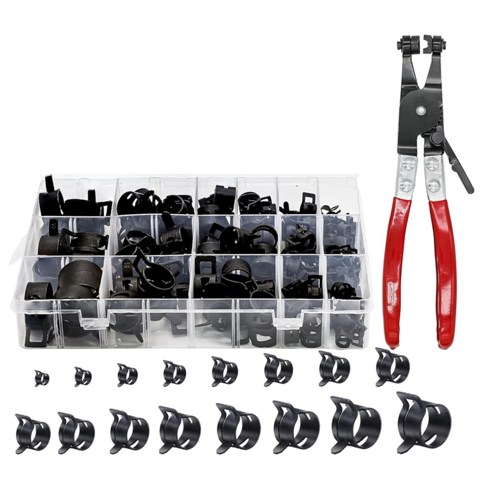 130Pcs 6-25Mm Spring Band Hose Clamps With Swivel Clamp Plier Assortment Kit,Constant Tension Line 4851045560259