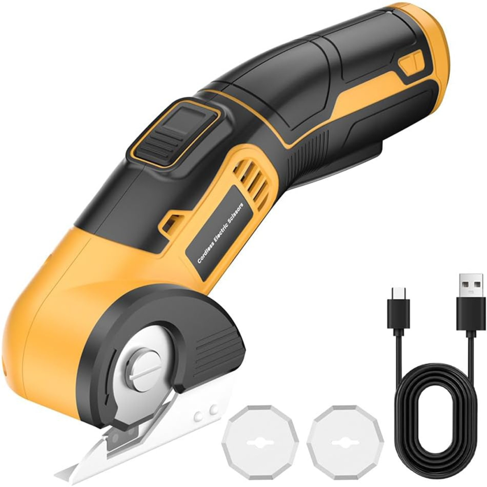 Cordless Electric Scissors, 4V Rechargeable Cardboard Cutter With Safety Lock And Spare Blades For Cutting 4851045559475
