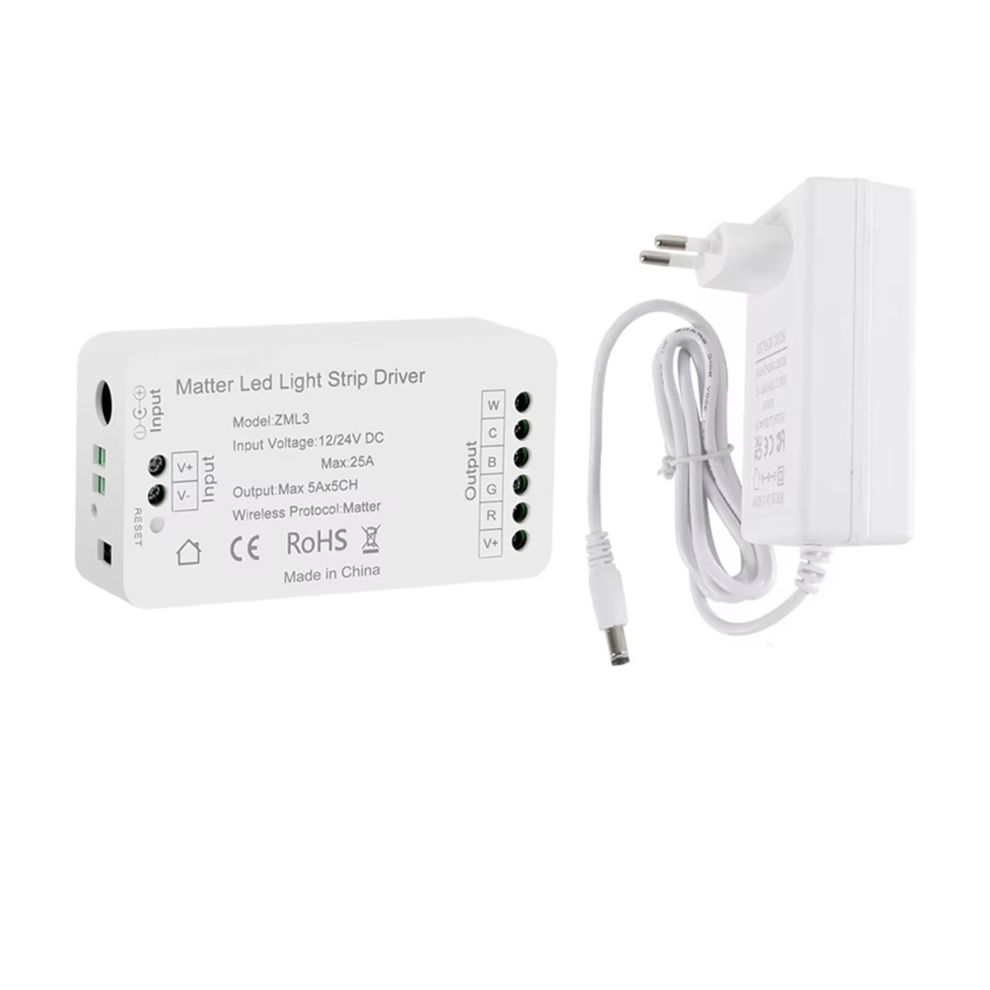 Matter over WiFi LED Strip Light Controller RGBCW Smart Led Driver Works for EU Plug-image-OPC-PJ8CTZW-NEW
