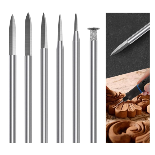 Wood Carving Drill Bits Set,6Pcs Engraving Accessories Bit Kit for Rotary Tool, 2