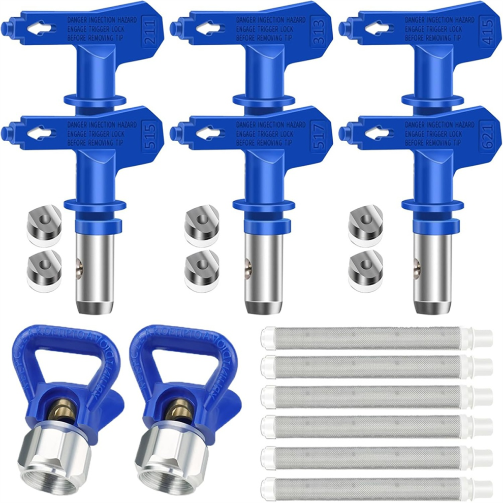 Airless Paint Set, 6 Double Sided Nozzles, 2 Nozzle Guards And Filters For Construction, Fence Blue 4853680401133