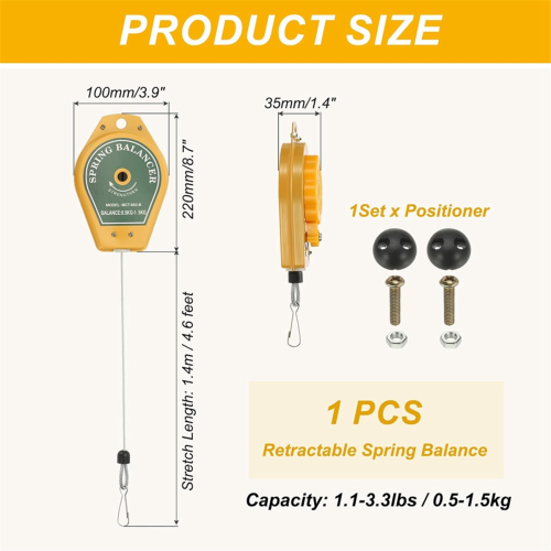Retractable Spring Balancer, Bearing Tool Load Balancer 4 Feet Adjustable Cable Retractor 1.1-3.3lbs (0.5-1.5kg) 2