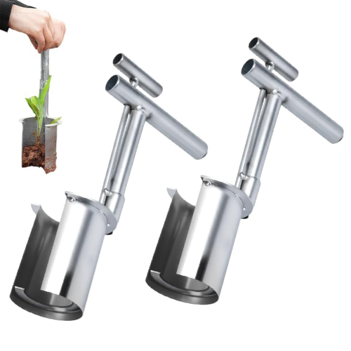 2PCS Bulb Planter Tool,Plant and Fruit Tree Seedling Transplanter, Stainless Steel Seed Planting Tools Easy Transplanter 2