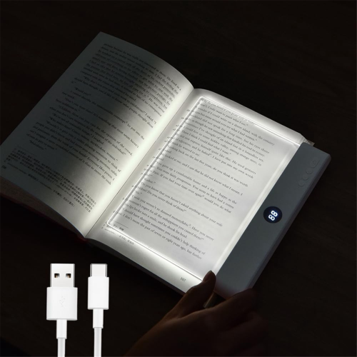 Book Light, Rechargeable Clear LED Flat Reading Light with 3 Colors & Timer, Plate Lamp Full Page White 2