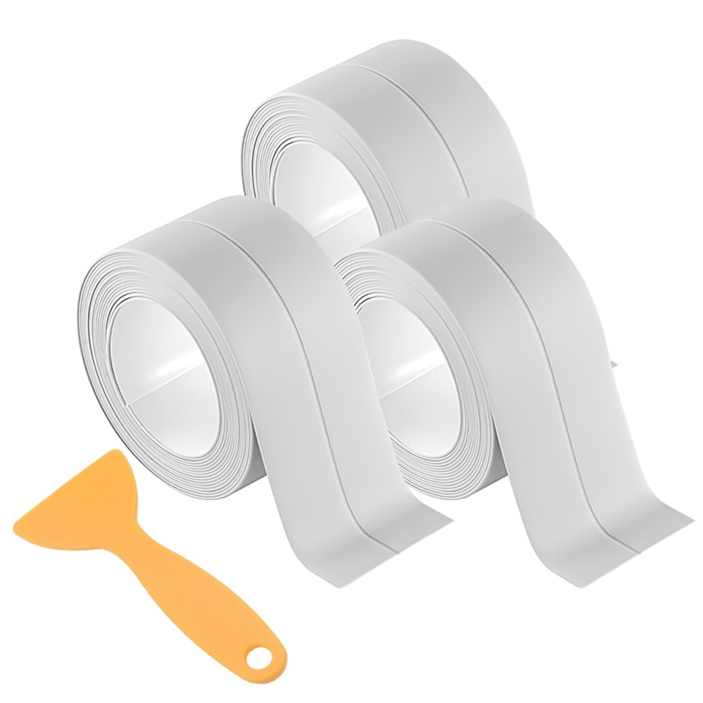 3 Rolls Caulk Tape,Waterproof Self Adhesive,Caulking Strips For Toilet,Bathroom,Sink,Bathtub,Floor Wall Edge White 4853680407180