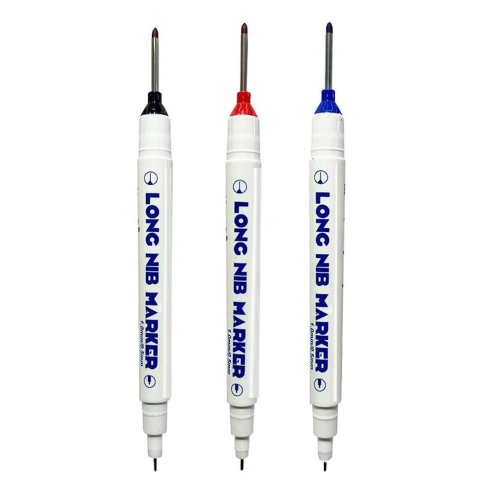 3 Pcs Long-Head Deep Hole Marker Pens, Upgrade Long Nib Set, Construction Markers Scriber Marking Tools 4853680410586